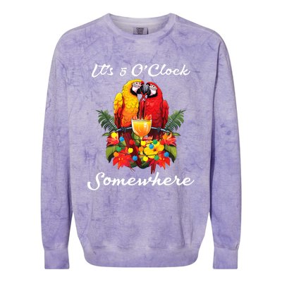 Parrots Drinking Margarita Its 5 Oclock Somewhere Funny Colorblast Crewneck Sweatshirt