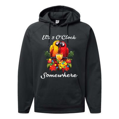 Parrots Drinking Margarita Its 5 Oclock Somewhere Funny Performance Fleece Hoodie