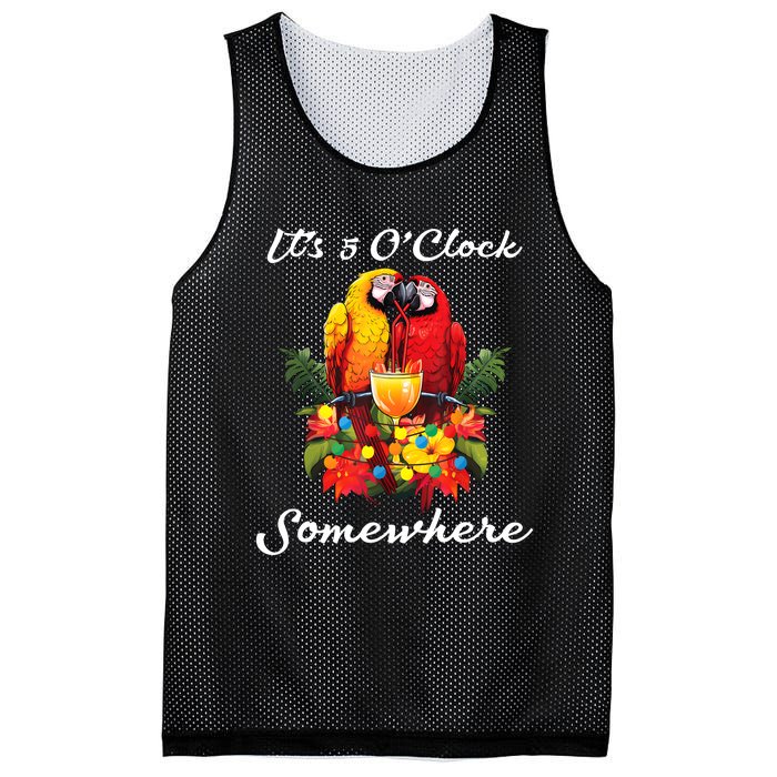 Parrots Drinking Margarita Its 5 Oclock Somewhere Funny Mesh Reversible Basketball Jersey Tank