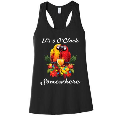 Parrots Drinking Margarita Its 5 Oclock Somewhere Funny Women's Racerback Tank