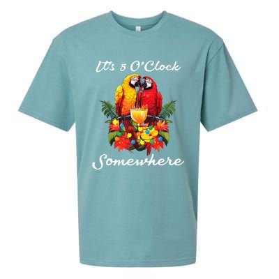 Parrots Drinking Margarita Its 5 Oclock Somewhere Funny Sueded Cloud Jersey T-Shirt