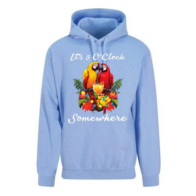 Parrots Drinking Margarita Its 5 Oclock Somewhere Funny Unisex Surf Hoodie