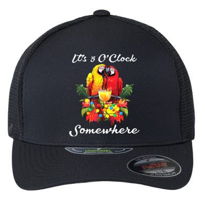 Parrots Drinking Margarita Its 5 Oclock Somewhere Funny Flexfit Unipanel Trucker Cap