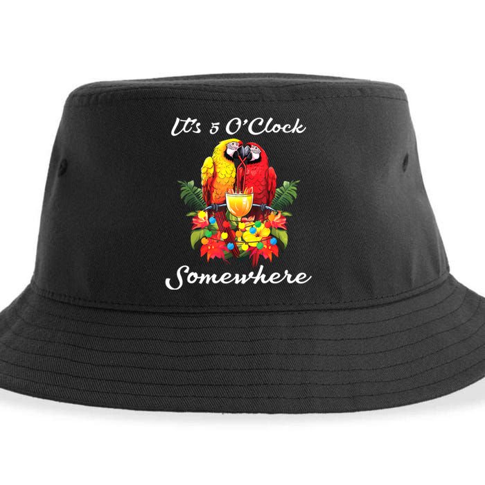 Parrots Drinking Margarita Its 5 Oclock Somewhere Funny Sustainable Bucket Hat