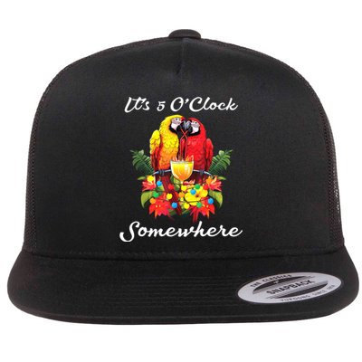 Parrots Drinking Margarita Its 5 Oclock Somewhere Funny Flat Bill Trucker Hat