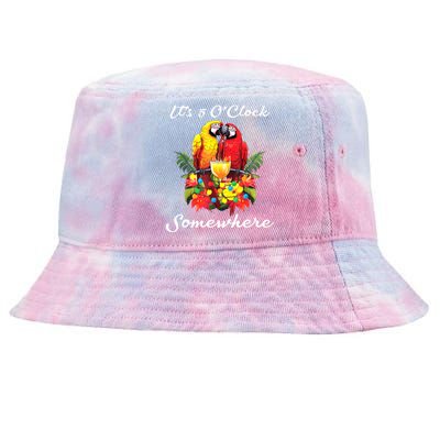 Parrots Drinking Margarita Its 5 Oclock Somewhere Funny Tie-Dyed Bucket Hat