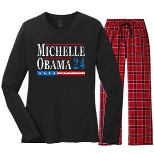 Political Democrat Michelle Obama 2024 Presidential Election Women's Long Sleeve Flannel Pajama Set 