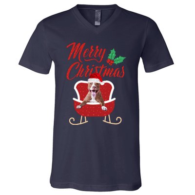 Pitbull Dog Merry Christmas Design For The Holiday Season! V-Neck T-Shirt