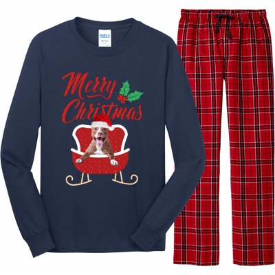 Pitbull Dog Merry Christmas Design For The Holiday Season! Long Sleeve Pajama Set