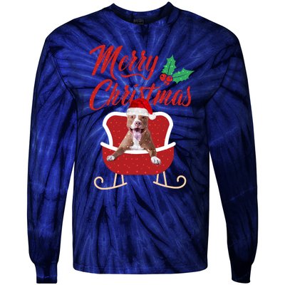 Pitbull Dog Merry Christmas Design For The Holiday Season! Tie-Dye Long Sleeve Shirt