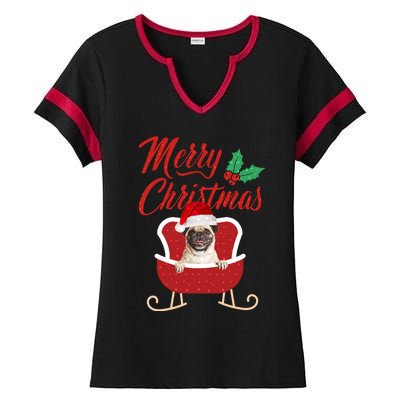 Pug Dog Merry Christmas Design For The Holiday Season! Ladies Halftime Notch Neck Tee