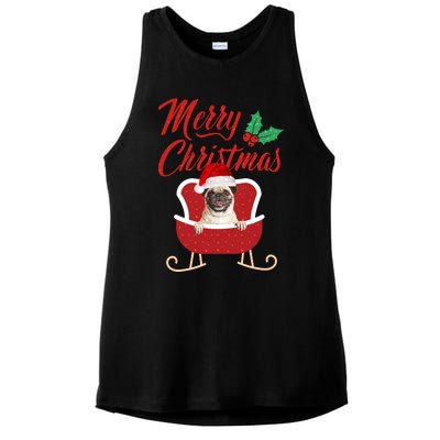 Pug Dog Merry Christmas Design For The Holiday Season! Ladies PosiCharge Tri-Blend Wicking Tank