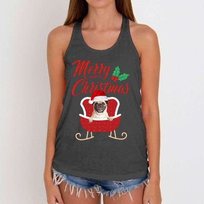 Pug Dog Merry Christmas Design For The Holiday Season! Women's Knotted Racerback Tank