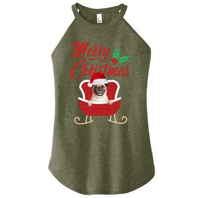 Pug Dog Merry Christmas Design For The Holiday Season! Women's Perfect Tri Rocker Tank