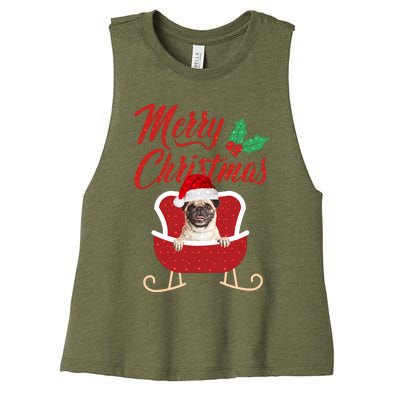 Pug Dog Merry Christmas Design For The Holiday Season! Women's Racerback Cropped Tank