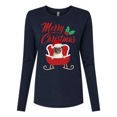 Pug Dog Merry Christmas Design For The Holiday Season! Womens Cotton Relaxed Long Sleeve T-Shirt