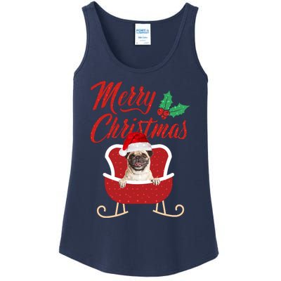 Pug Dog Merry Christmas Design For The Holiday Season! Ladies Essential Tank