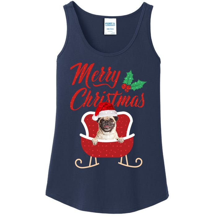 Pug Dog Merry Christmas Design For The Holiday Season! Ladies Essential Tank