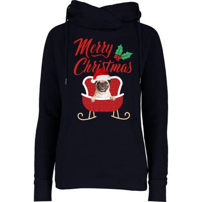 Pug Dog Merry Christmas Design For The Holiday Season! Womens Funnel Neck Pullover Hood