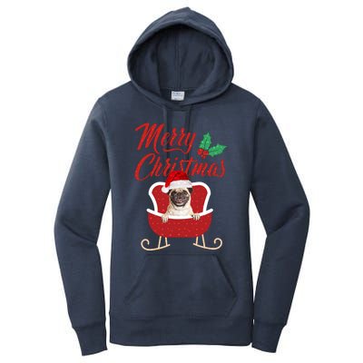 Pug Dog Merry Christmas Design For The Holiday Season! Women's Pullover Hoodie