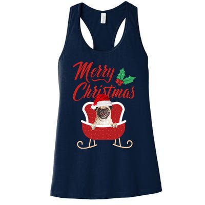 Pug Dog Merry Christmas Design For The Holiday Season! Women's Racerback Tank