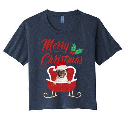 Pug Dog Merry Christmas Design For The Holiday Season! Women's Crop Top Tee