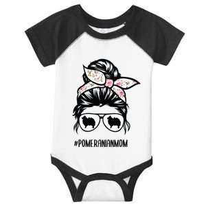 Pomeranian Dog Mom Messy Bun Hair Glasses Pom Mom Dog Infant Baby Jersey Bodysuit