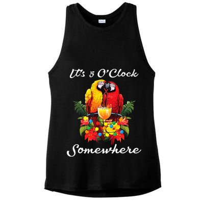 Parrots Drinking Margarita Its 5 Oclock Somewhere Funny Ladies PosiCharge Tri-Blend Wicking Tank