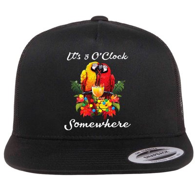 Parrots Drinking Margarita Its 5 Oclock Somewhere Funny Flatbill Hat