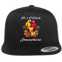 Parrots Drinking Margarita Its 5 Oclock Somewhere Funny Flat Bill Trucker Hat