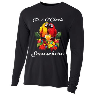 Parrots Drinking Margarita Its 5 Oclock Somewhere Funny Cooling Performance Long Sleeve Crew