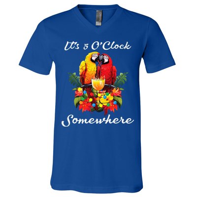 Parrots Drinking Margarita Its 5 Oclock Somewhere Funny V-Neck T-Shirt