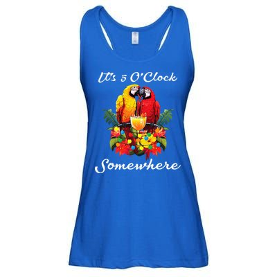 Parrots Drinking Margarita Its 5 Oclock Somewhere Funny Ladies Essential Flowy Tank