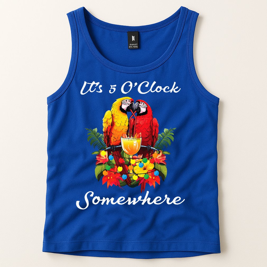 Parrots Drinking Margarita Its 5 Oclock Somewhere Funny Tank Top
