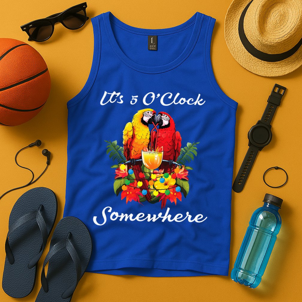 Parrots Drinking Margarita Its 5 Oclock Somewhere Funny Tank Top