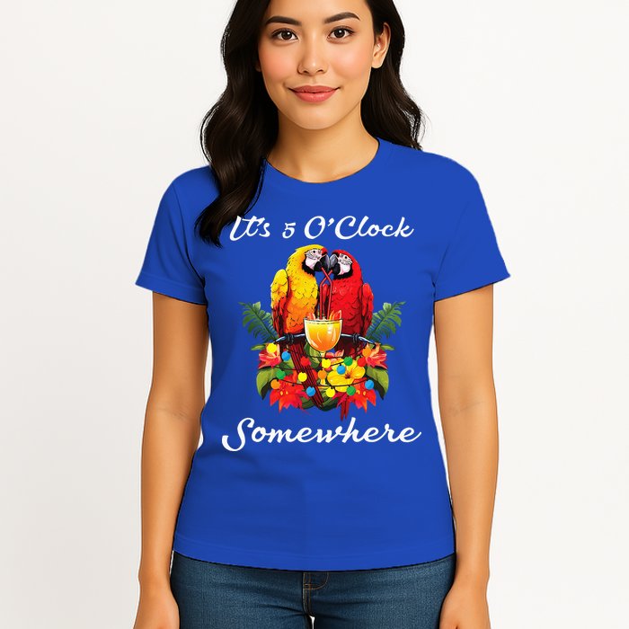 Parrots Drinking Margarita Its 5 Oclock Somewhere Funny Womens T-Shirt