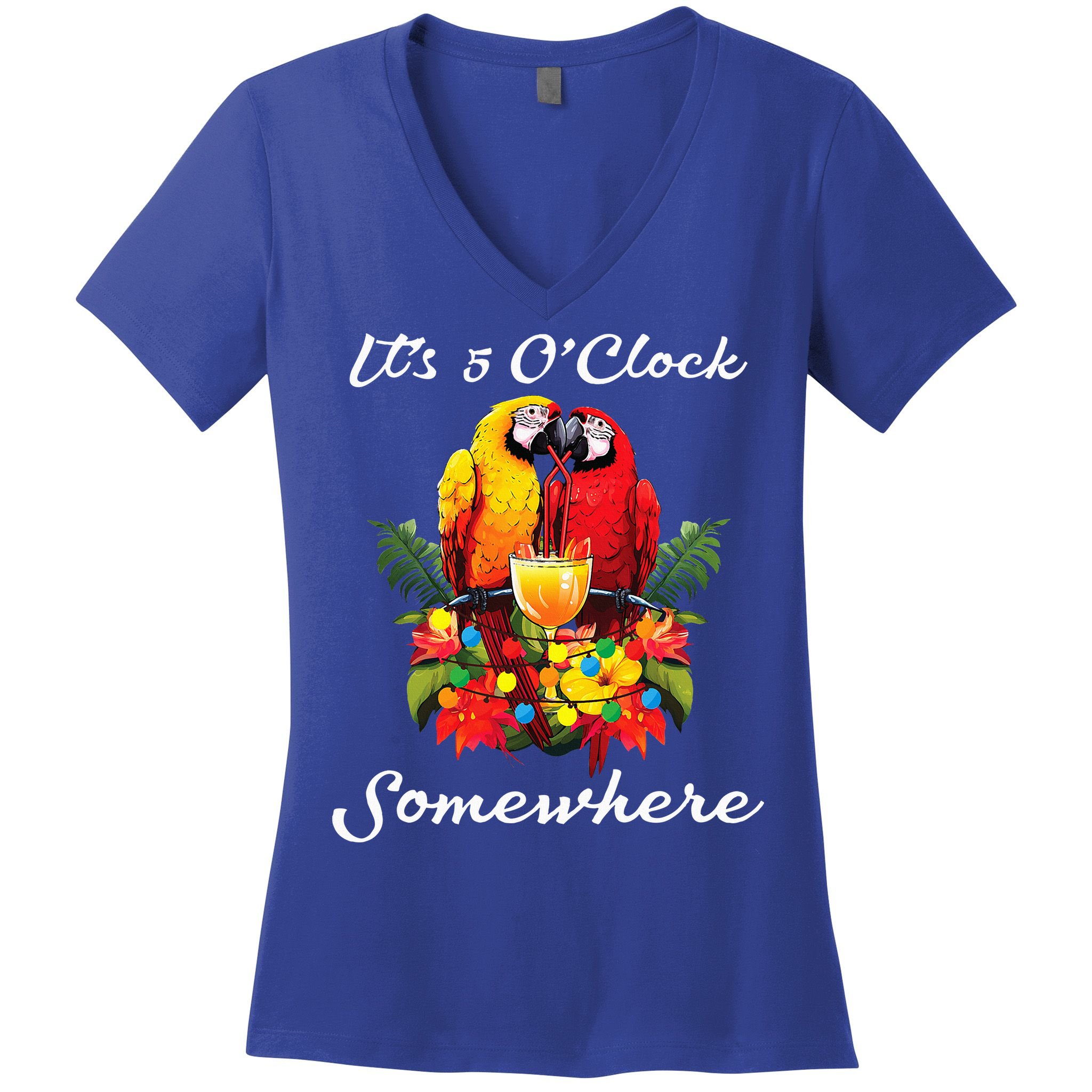 Parrots Drinking Margarita Its 5 Oclock Somewhere Funny Women's V-Neck T-Shirt