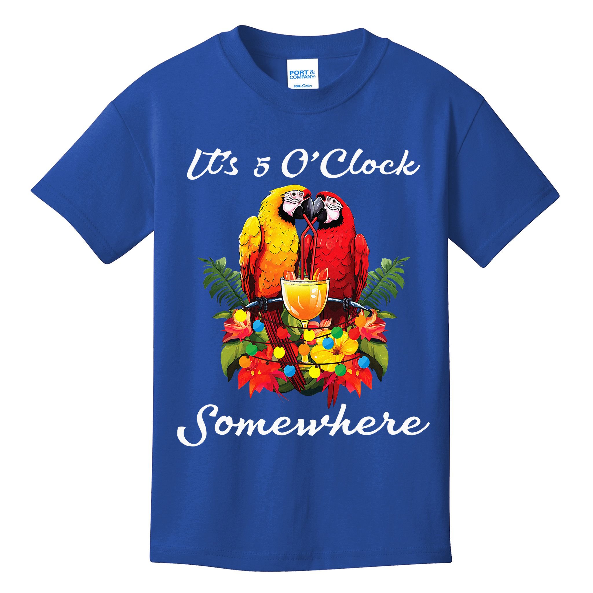 Parrots Drinking Margarita Its 5 Oclock Somewhere Funny Kids T-Shirt