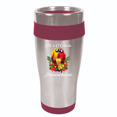Parrots Drinking Margarita Its 5 Oclock Somewhere Funny 16oz Travel Tumbler