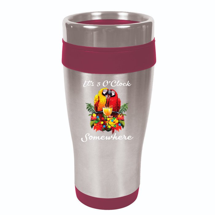 Parrots Drinking Margarita Its 5 Oclock Somewhere Funny 16oz Travel Tumbler