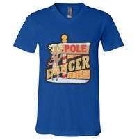 Pole Dancing Naughty Reindeer Gift V-Neck T-Shirt