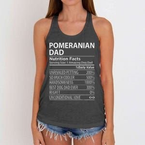 Pomeranian Dad Nutrition Facts Funny Pomeranian Dog Owner Women's Knotted Racerback Tank