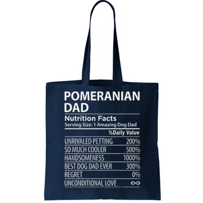 Pomeranian Dad Nutrition Facts Funny Pomeranian Dog Owner Tote Bag