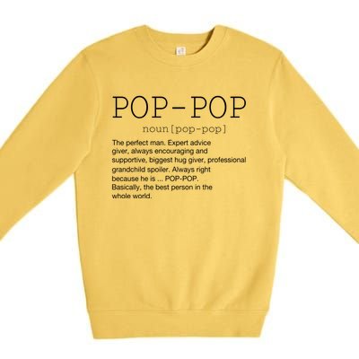 PopPop Definition Noun Grandpa Grandparents Day Funny Gift Premium Crewneck Sweatshirt