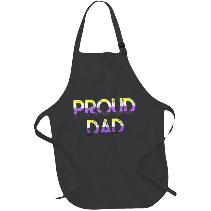 Proud Dad Non Binary Pride Flag Lgbt Fathers Day Full-Length Apron With Pockets