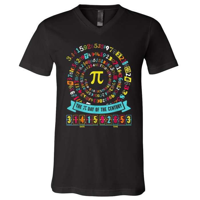 Pi Day Of The Century Tee Spiral Pi Math Tee For Pi Day 3.14 V-Neck T-Shirt