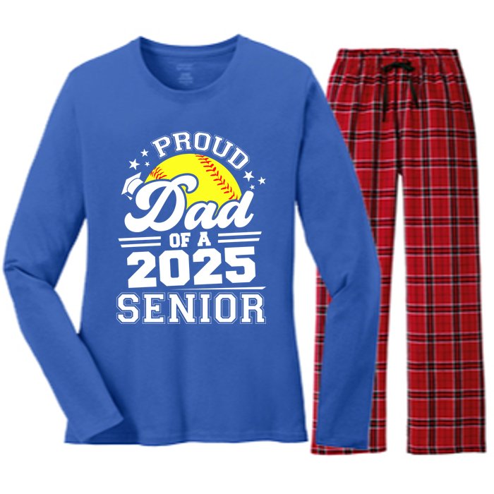 Proud Dad Of A 2025 Senior Grad 2025 Softball Gift Women's Long Sleeve Flannel Pajama Set 