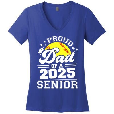 Proud Dad Of A 2025 Senior Grad 2025 Softball Gift Women's V-Neck T-Shirt