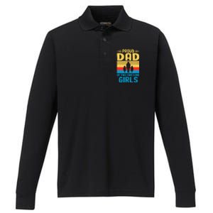 Proud Dad Of Two Awesome Girl I Dad Performance Long Sleeve Polo