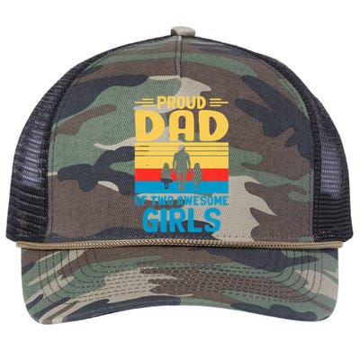 Proud Dad Of Two Awesome Girl I Dad Retro Rope Trucker Hat Cap